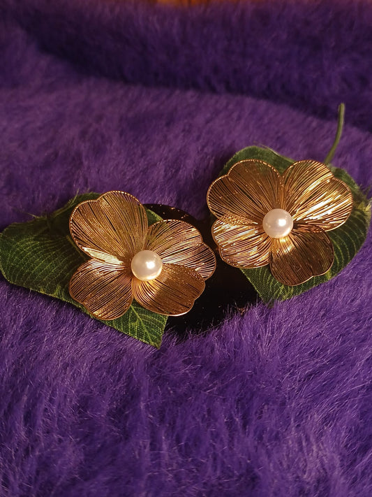 Golden Bloom Pearl Studs