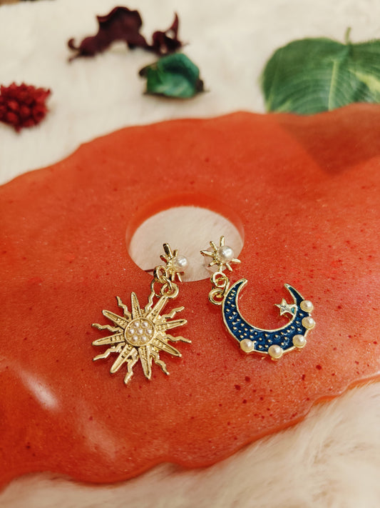 Sun and Moon Mismatched Danglers